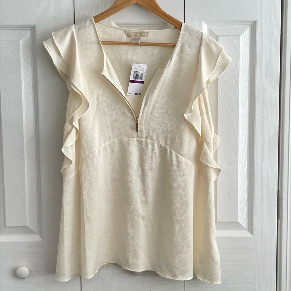 NWT -- Michael Kors 1/2 Zip Flutter Sleeve Blouse